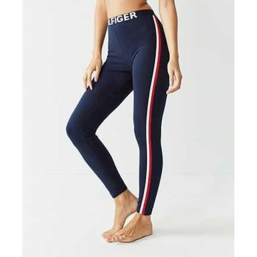 Tommy Hilfiger Women's Blue Striped Mid Rise Stretch Leggings Pants Size Small